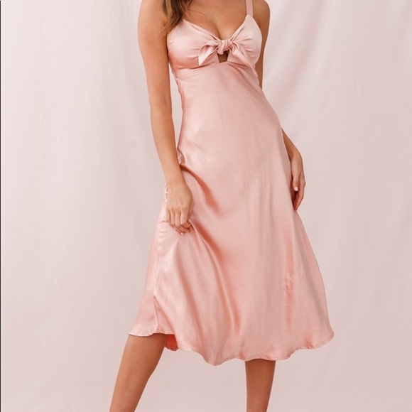 Satin pink Midi Dress - Picture 1 of 5